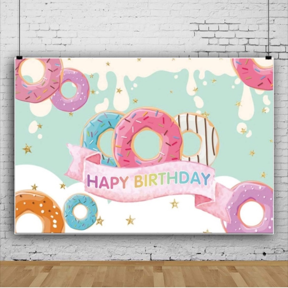 NEW Open Bag 6x4ft Donut Backdrop Donut Birthday Party Slime Time Event Cake Tab - Picture 3 of 7
